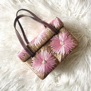 Vintage 2000s Kate Spade “Cabo” raffia basket handbag pink daisies